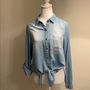 Chic Light Blue Tie-Front Shirt